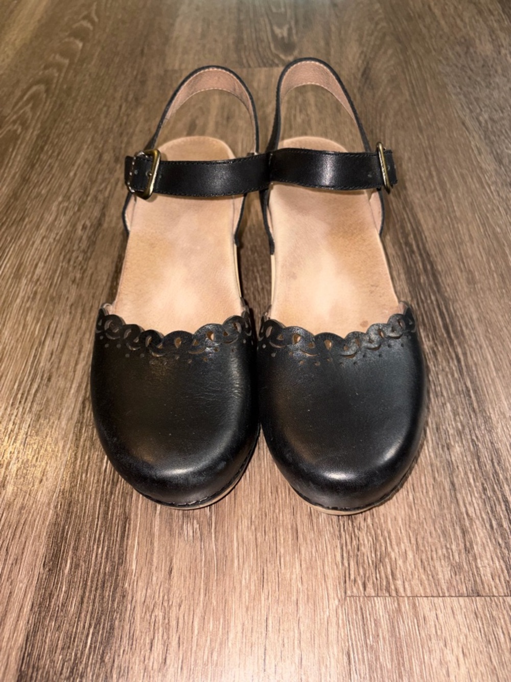 Dansko Marta Black Leather Cutout Mary Jane Clogs 9.5-10 (40)